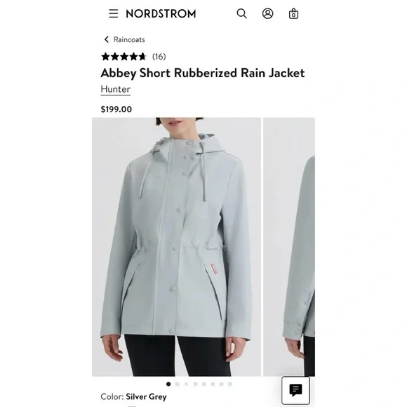 HUNTER Abbey Short Rubberized Rain Jacket w/ Hood XL Silver Grey NWT - Picture 16 of 17